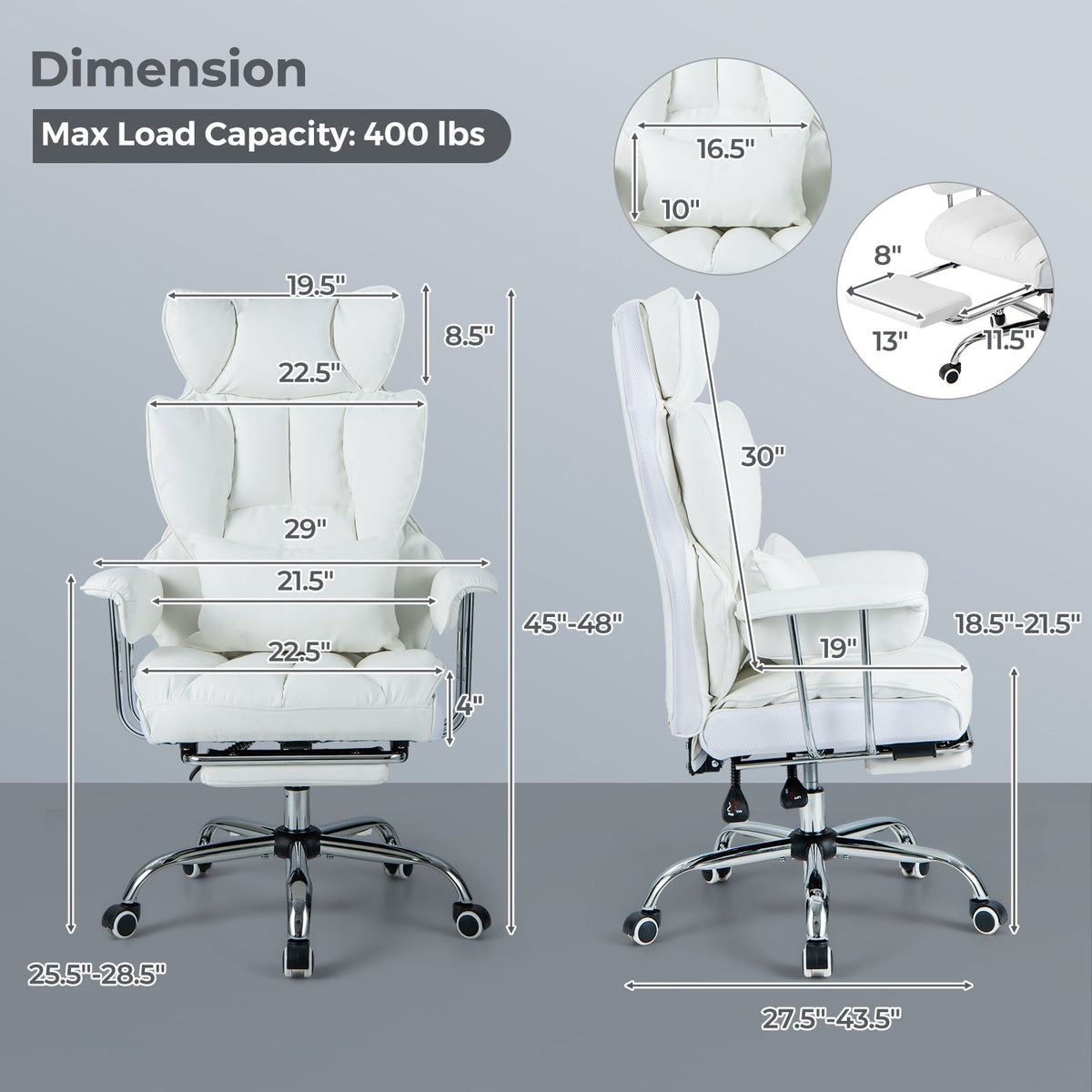 Big and Tall Executive Office Desk Chair with Footrest