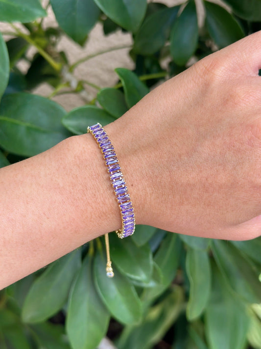Purple Crystal Adjustable Box Chain Bracelet For Women