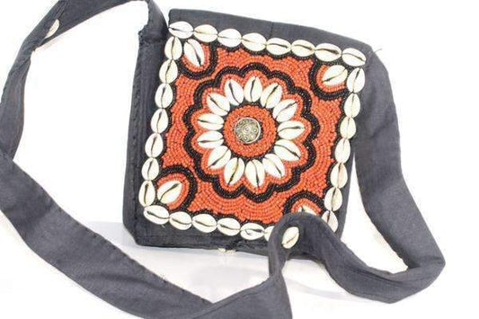 Vintage Cowrie Shell Beaded Crossbody Purse Boho Handmade