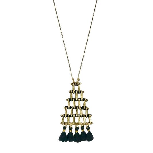 Pyramid Necklace Long Pendant With Cotton Tassel Zinc Alloy Boho Layered Chain