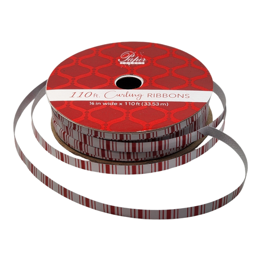 1/8 Inch Curling Ribbon - 110 Feet - Candy Cane Stripe