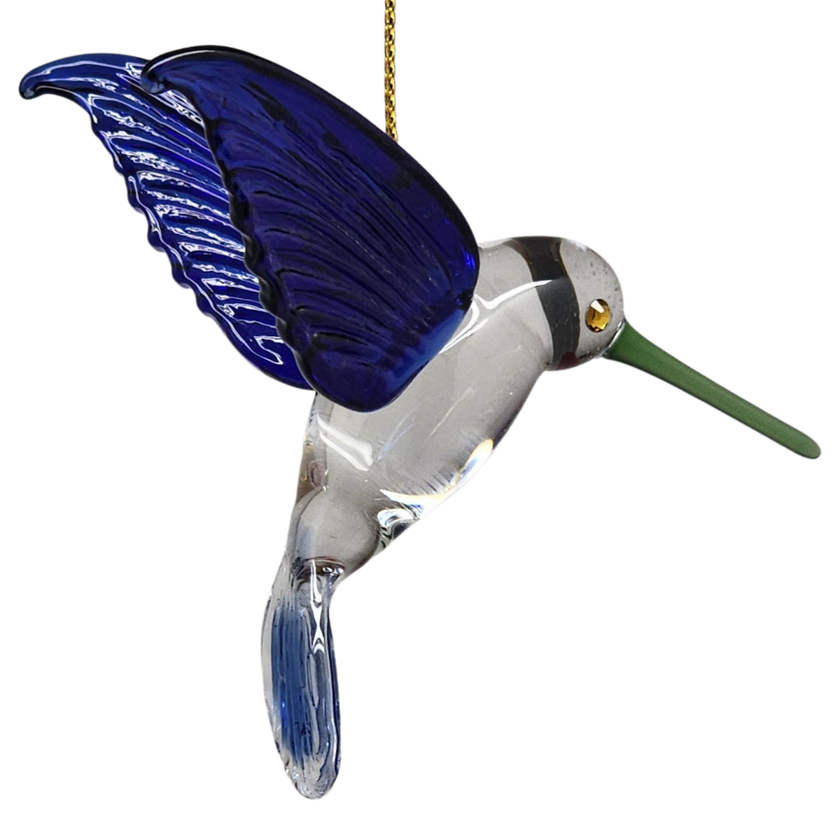 Egyptian Glass Hummingbird Ornament - Blue with Green Beak