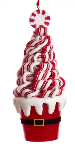 Candy Swirl Tree In Santa Bucket Ornament - Ribbon Candy