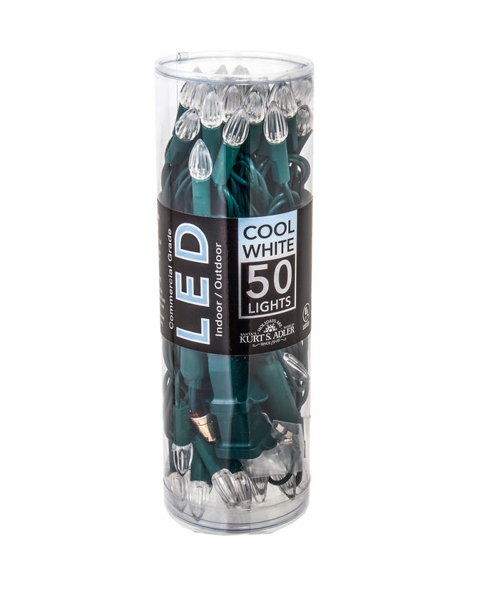 50-Light C3 Diamond Cool White LED Green Wire Light Set