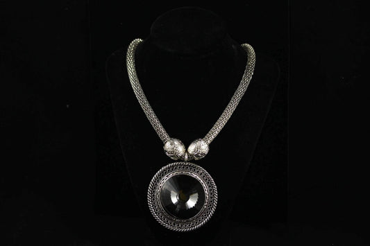 Queen Medallion Necklace Silver Statement Pendant Layered