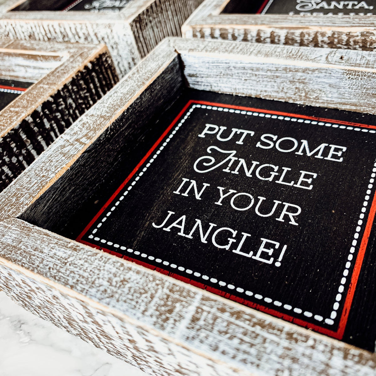 Black Chalkboard Style Wooden Christmas Sign Rustic Framed Holiday Wall Decor Set Of 4