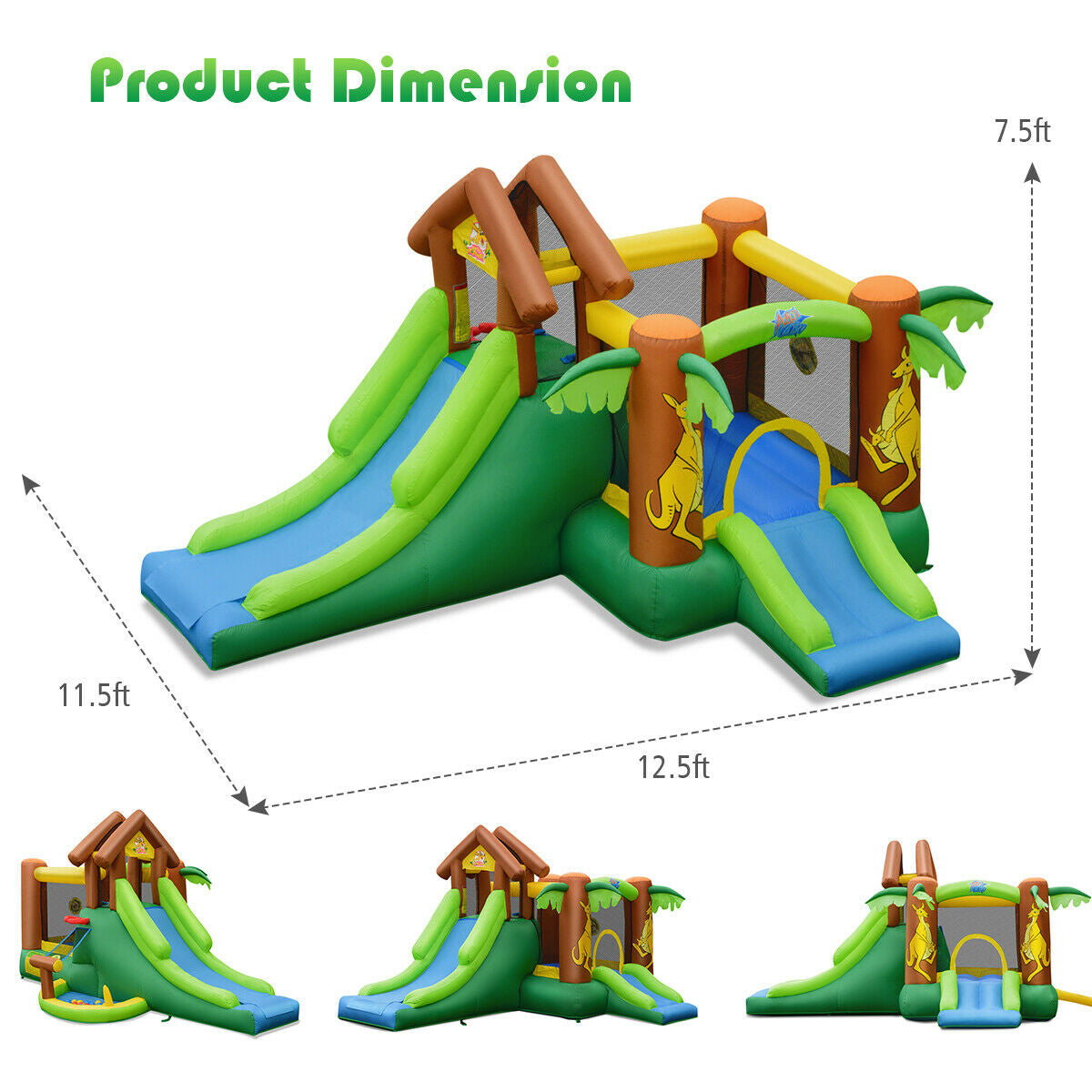 Castillo hinchable infantil de la selva con soplador de 735 W