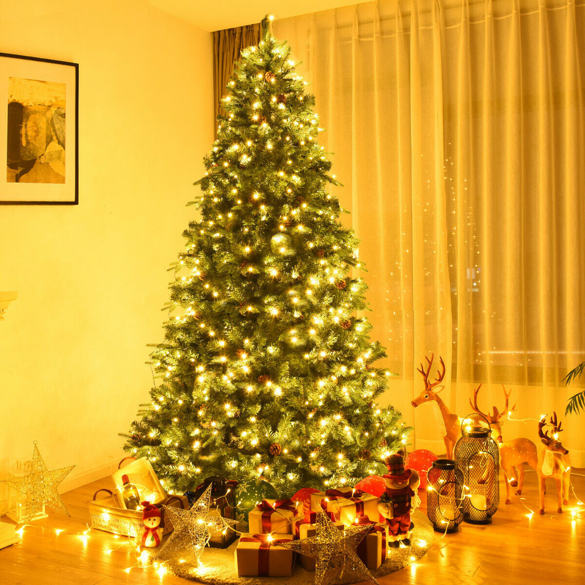 7.5 ft Artificial Christmas Tree with LED Lights and Pine Cones