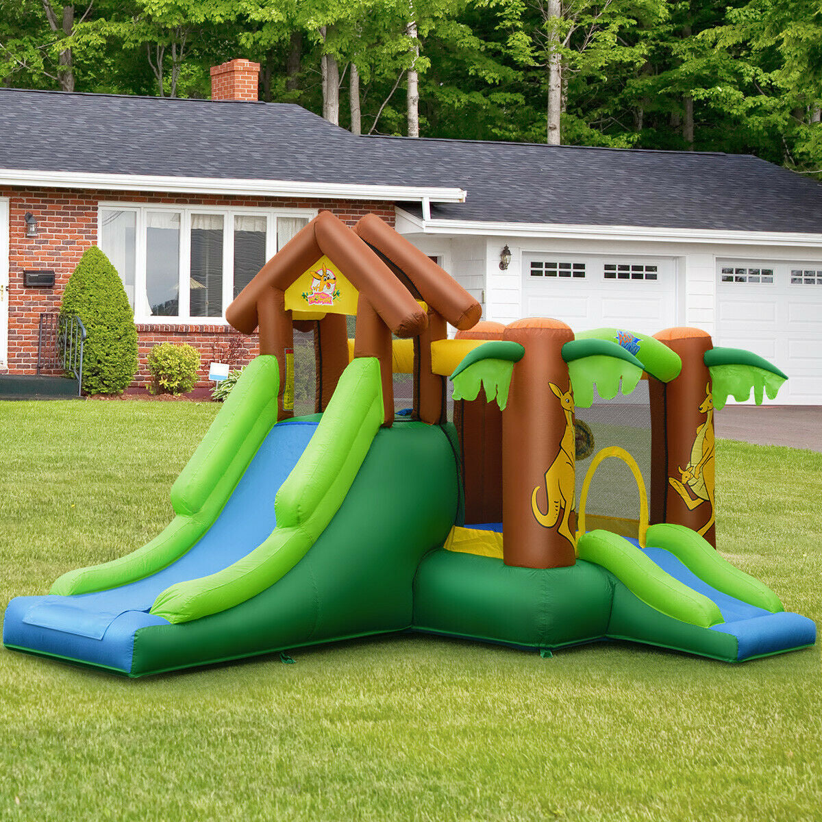 Castillo hinchable infantil de la selva con soplador de 735 W
