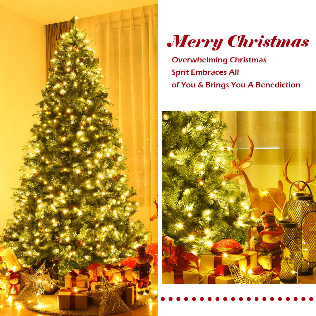 7.5 ft Artificial Christmas Tree with LED Lights and Pine Cones