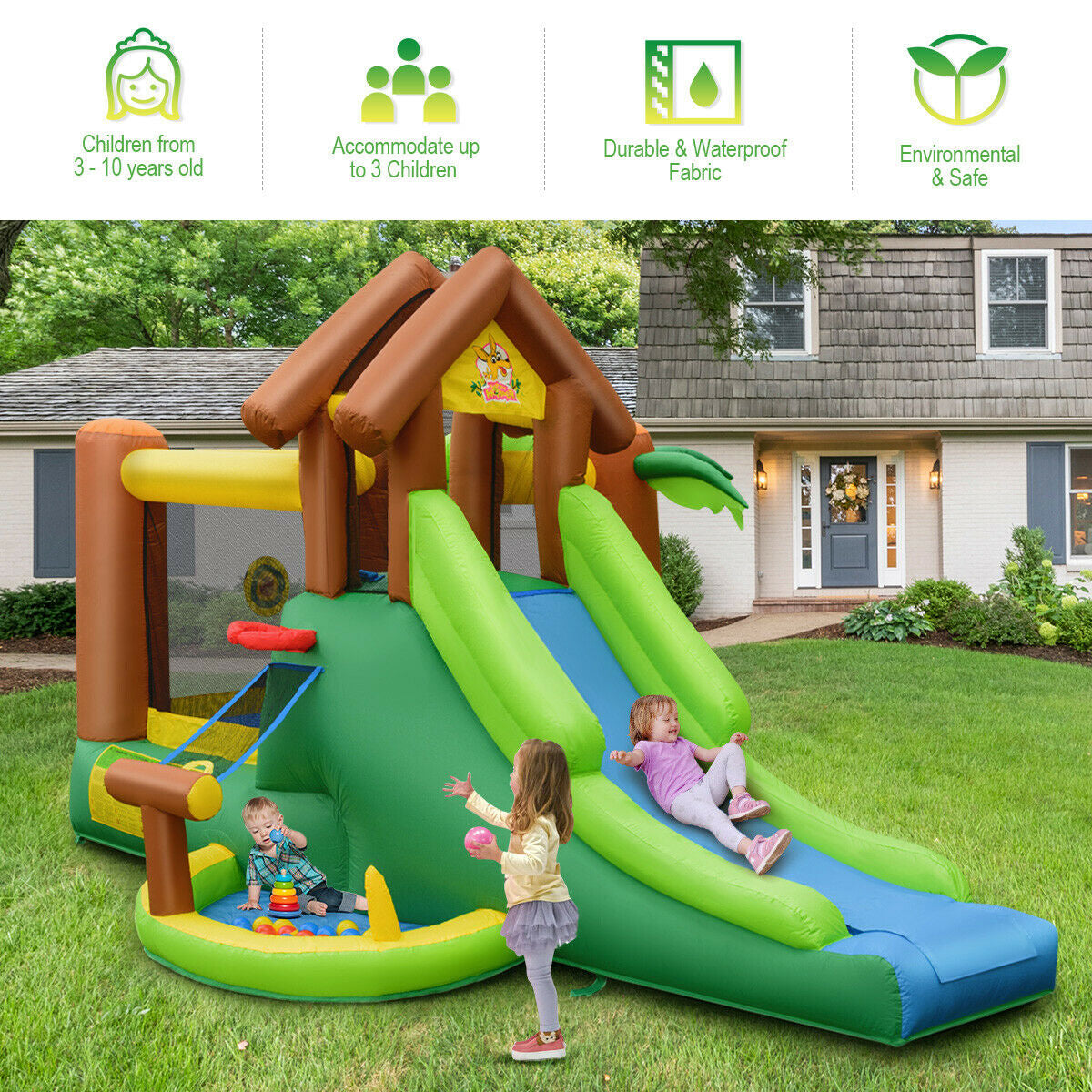 Castillo hinchable infantil de la selva con soplador de 735 W
