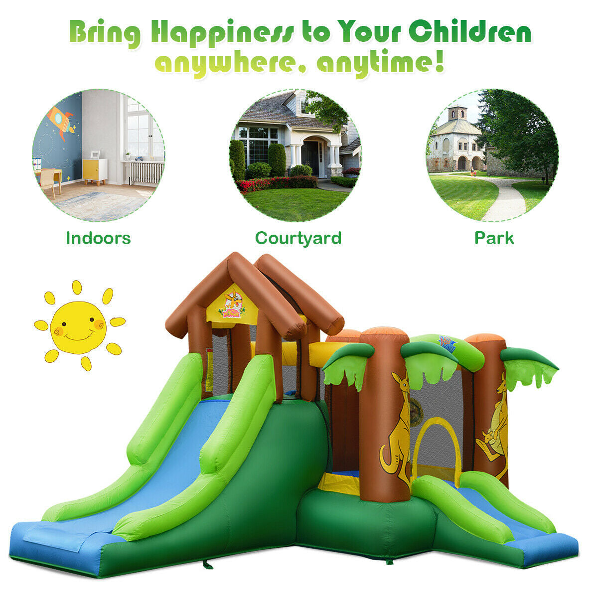 Castillo hinchable infantil de la selva con soplador de 735 W