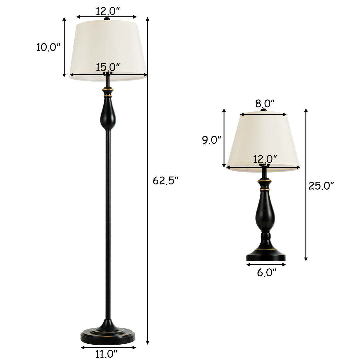 3 Pieces Brushed Nickel Lamp Set-Black