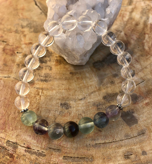 Rainbow Fluorite Crystal Quartz Stretch Bracelet Healing