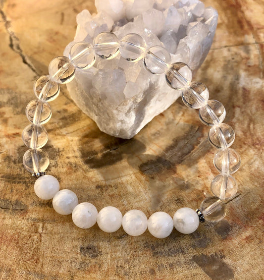 Rainbow Moonstone Crystal Quartz Stretch Gemstone Bracelet