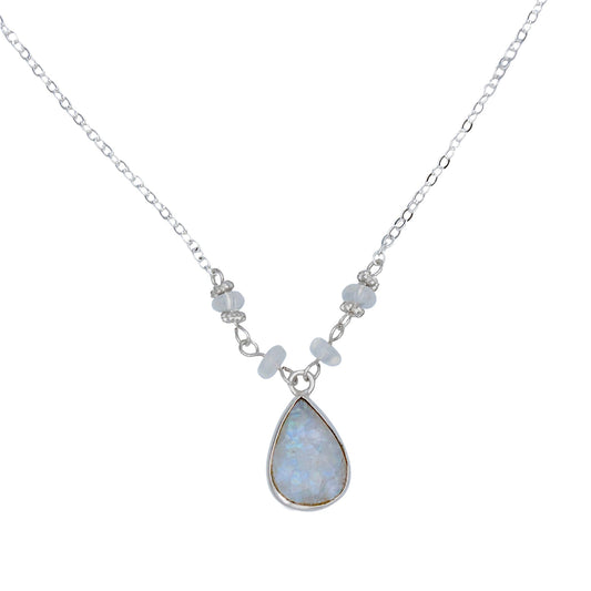 Rainbow Moonstone Pendant Necklace Delicate Sterling Silver