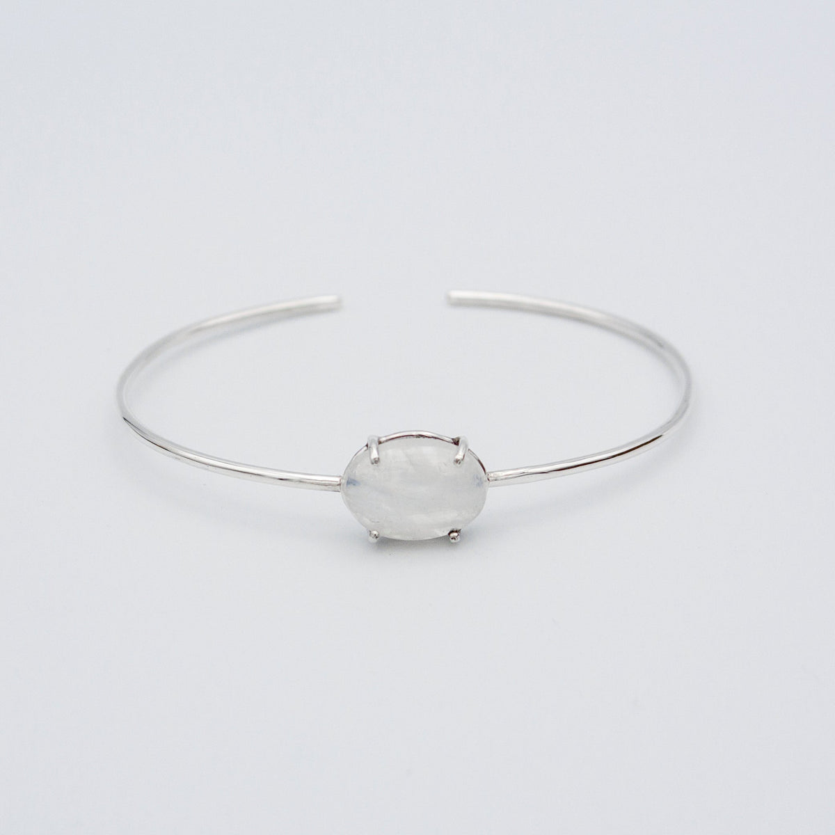Rainbow Moonstone Sterling Silver Delicate Bangle Bracelet
