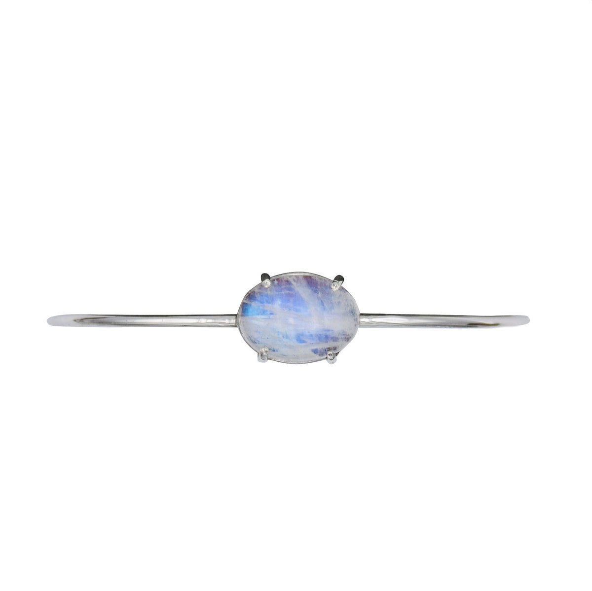 Rainbow Moonstone Sterling Silver Delicate Bangle Bracelet