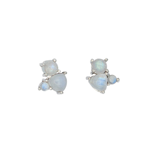 Rainbow Moonstone Sterling Silver Stud Earrings For Women
