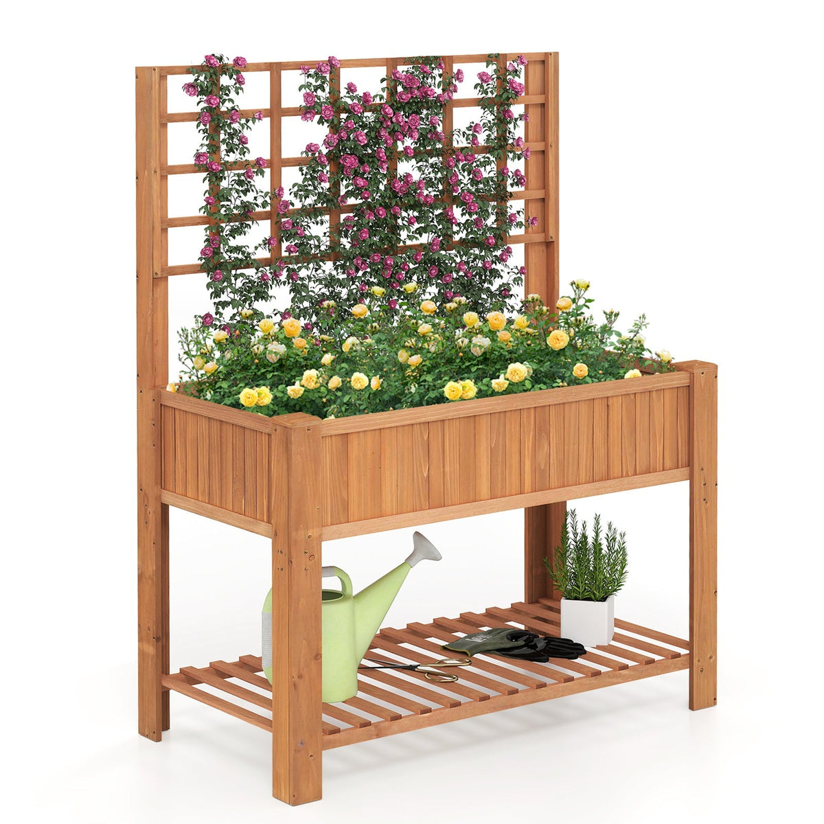 Raised Garden Bed with Trellis Wooden Elevated Planter Box with Legs