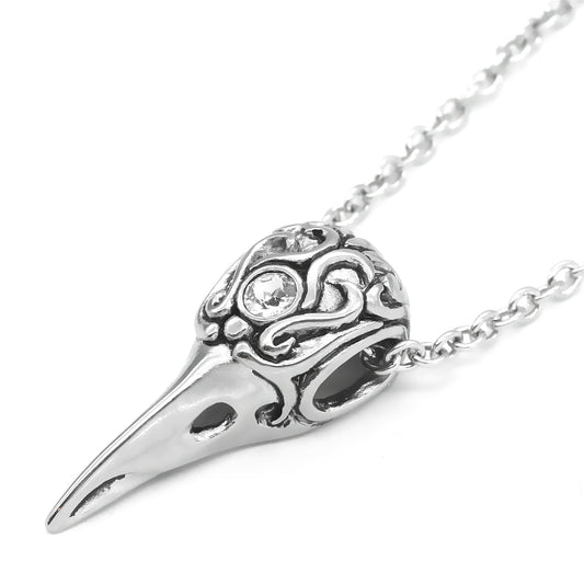 Raven Skull Crystal Pendant Necklace Gothic Silver Chain