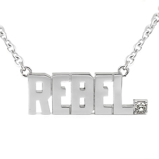 Rebel Pendant Necklace Sterling Silver Rhinestone Charm