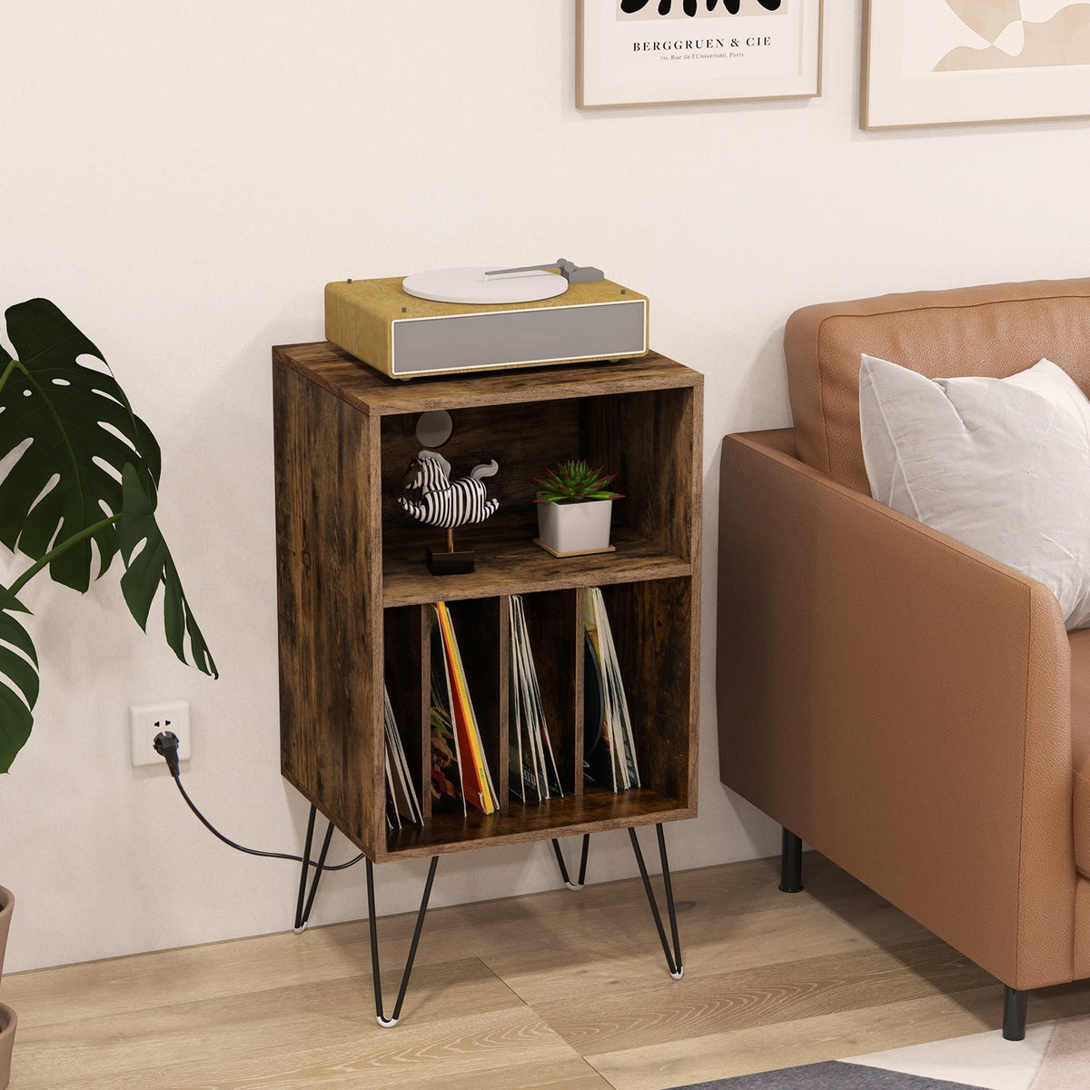 Record Player Stand with Charging Station