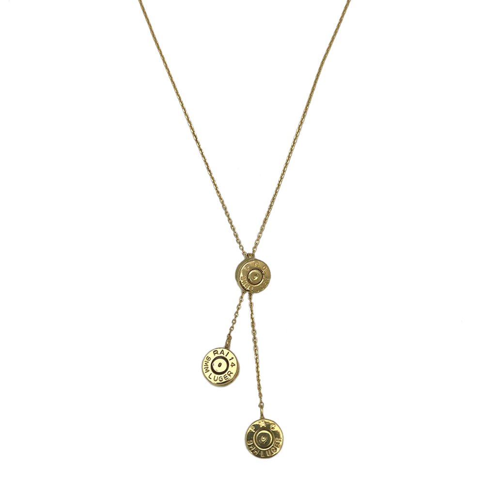 Recycled Bullet Cluster Necklace - 3 Polished Casings 11in Cambodian Handmade