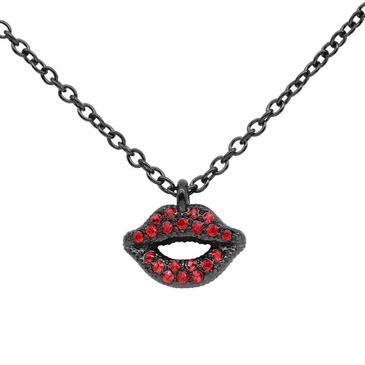 Red Black Lips Pendant Necklace Womens Gothic Chain