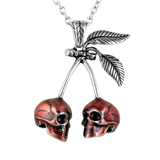 Red Cherry Skull Necklace Gothic Pendant For Women
