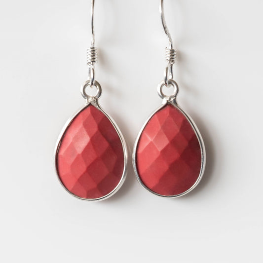 Red Coral Teardrop Earrings Lightweight Sterling Hook Dangle