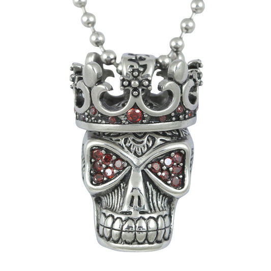 Red Flame Skull Crown Necklace Gothic Red Crystal Pendant