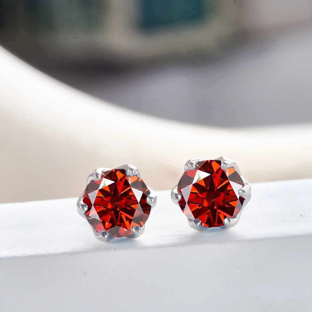 Pink Royal Blue Moissanite Stud Earrings S925 Sterling Silver 0.5 1 2 Ct Bride