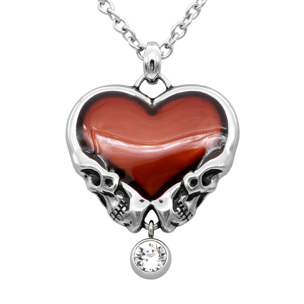 Red Heart Skull Pendant Necklace Gothic Crystal Charm