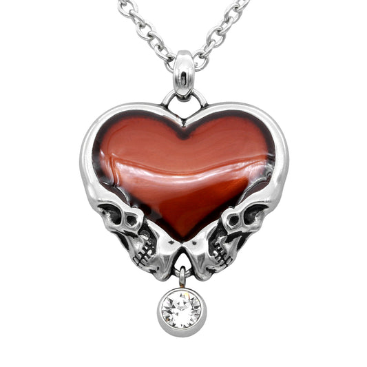 Red Heart Skull Pendant Necklace Gothic Crystal Charm