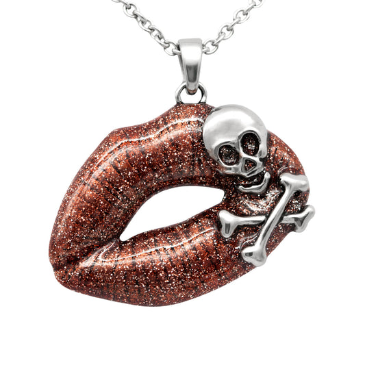 Red Lips Skull Necklace Gothic Horror Pendant For Women