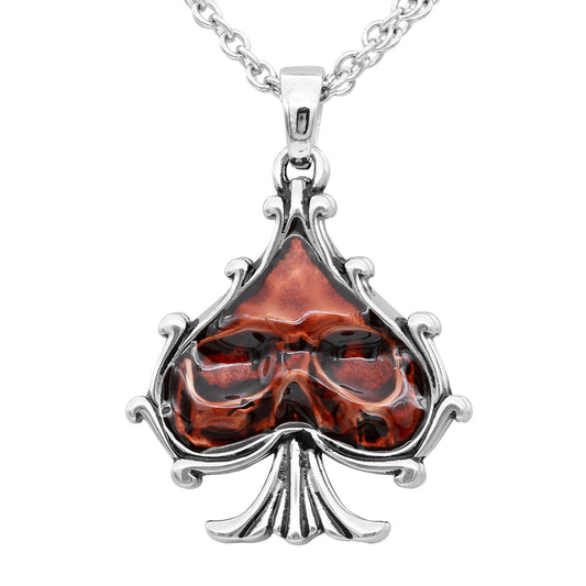 Red Spade Skull Pendant Necklace Gothic Stainless Steel