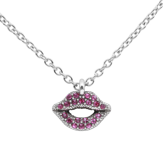 Red Violet Crystal Lips Pendant Necklace For Women
