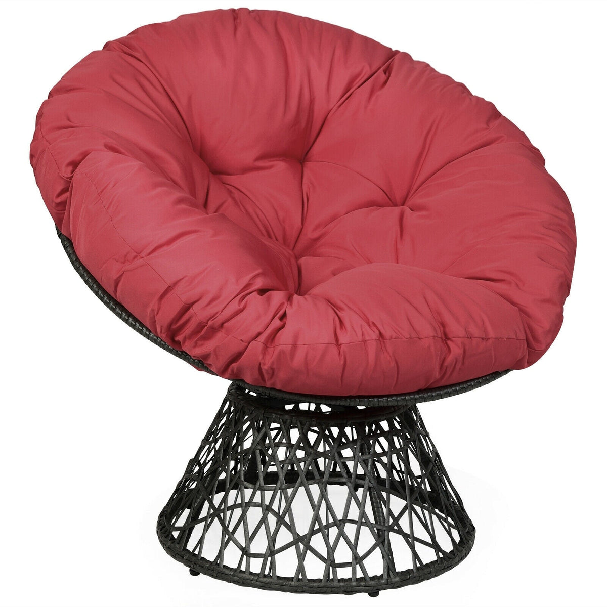 Rattan Papasan Chair Ergonomic 360-degree Swivel Soft Cushion Garden