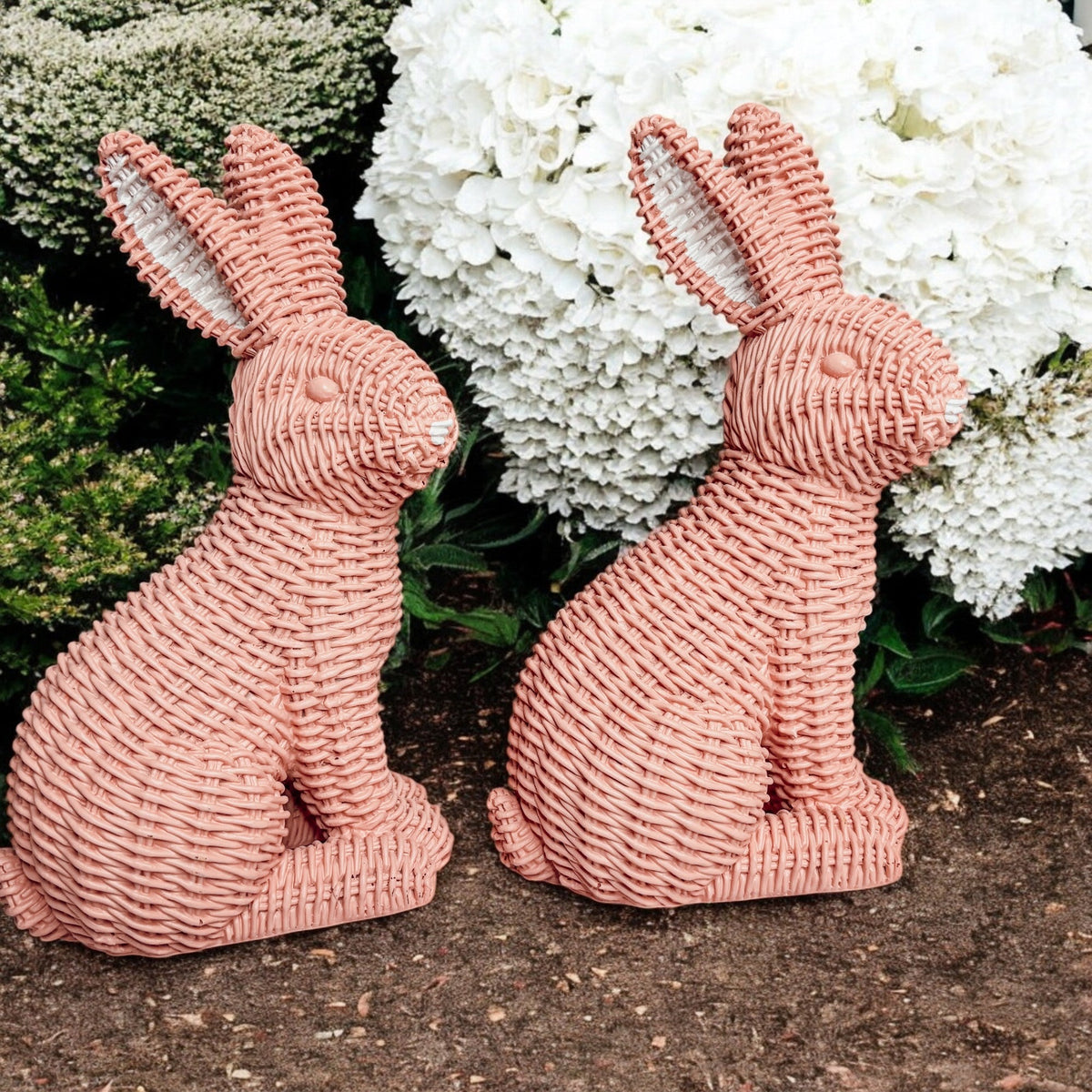 Resin Basket Weave Bunny Figurine Rattan Style Easter Decor 3 Color Options