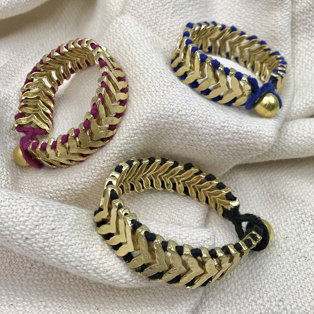 Rina Temple Bracelet Handwoven Metal Beads Cotton Thread Boho Indian Design