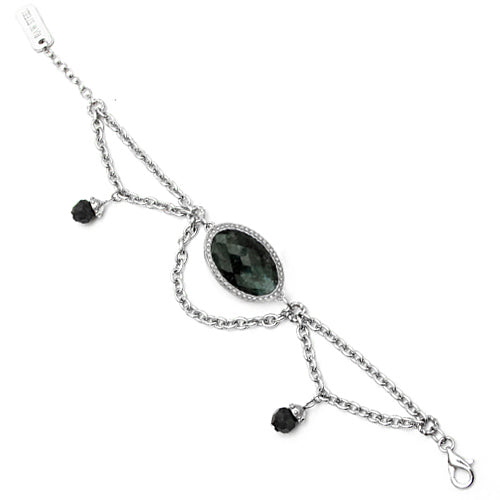 Rococo Silver Bracelet Green Crystal Vintage Filigree