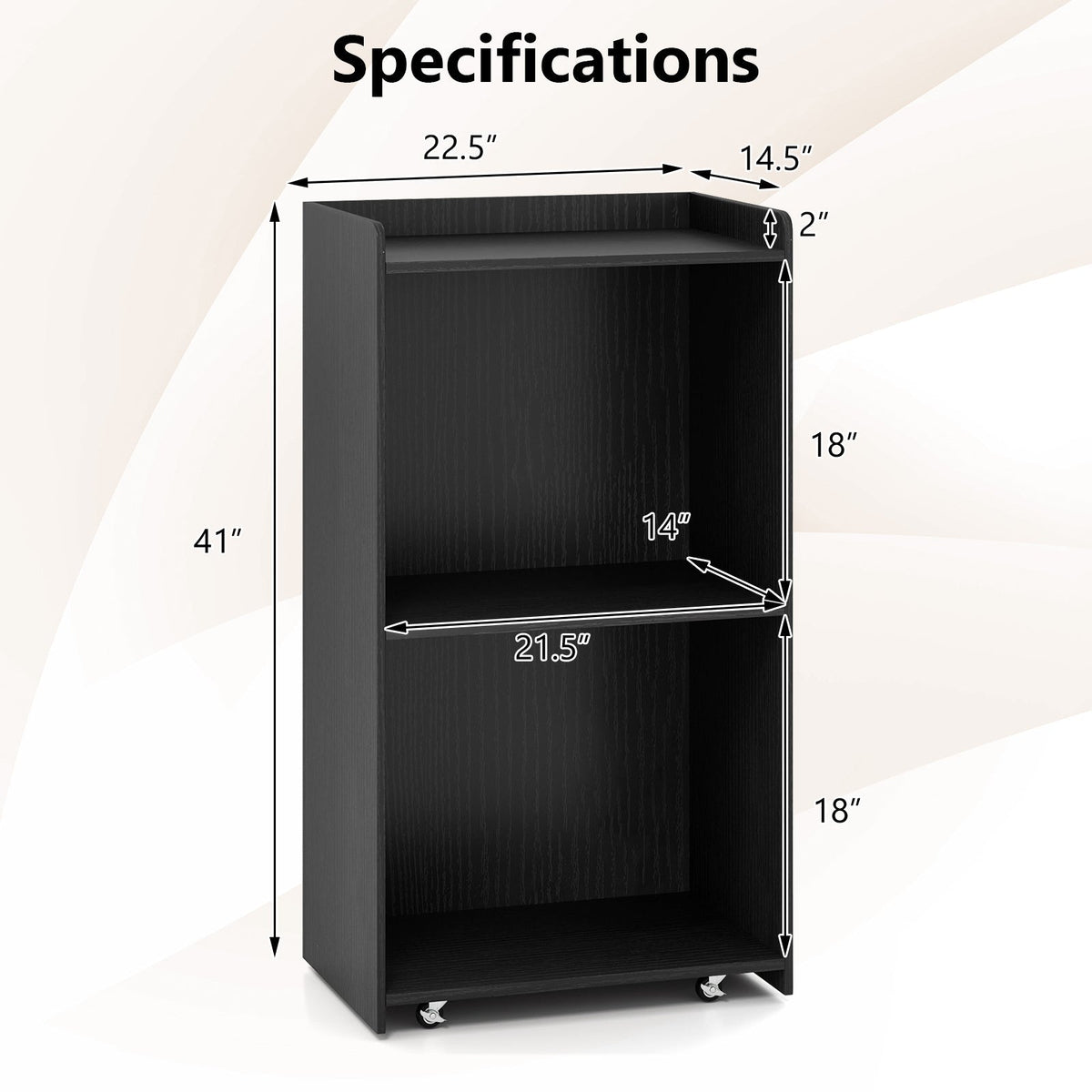 Rolling Podium Stand with 2 Shelves and Lockable Wheels