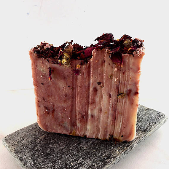 Rose Garden Organic Soap Bar With Pink Clay Rose Petals