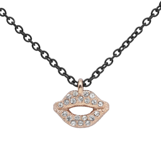 Rose Gold Lips Pendant Necklace With Crystal Accents