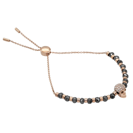 Rose Gold Skull Beaded Bracelet Adjustable Crystal Beads