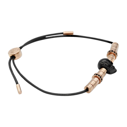 Rose Gold Skull Leather Bracelet Adjustable Pull Cord