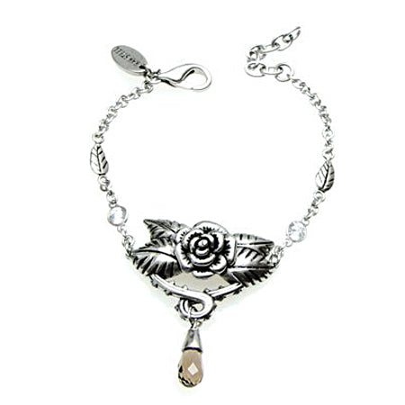 Rose Pendant Silver Bracelet Vintage Filigree Floral Drop