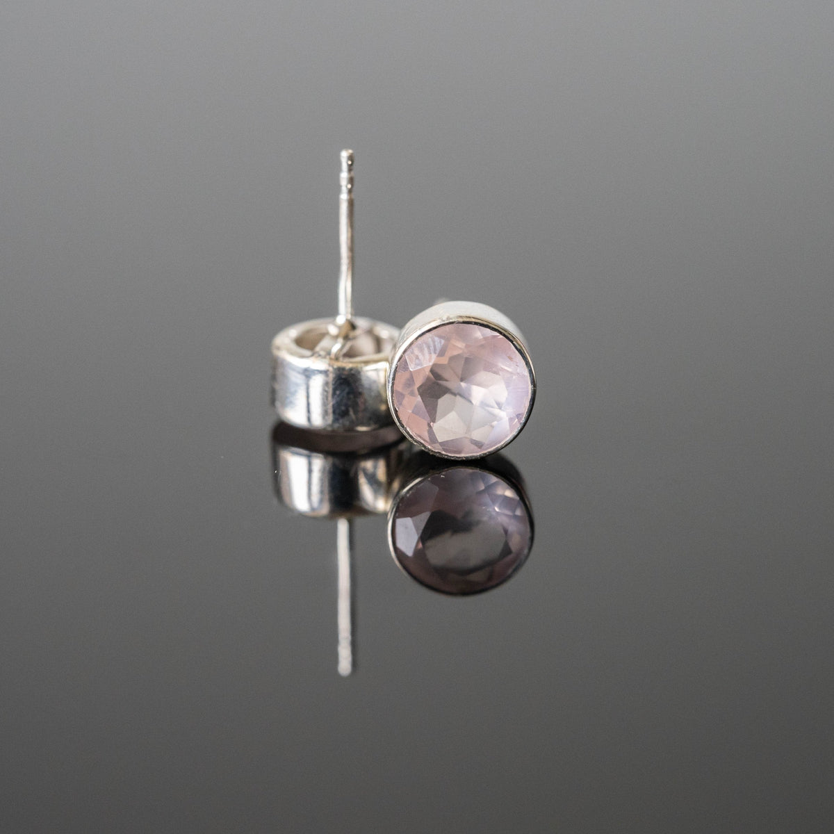 Rose Quartz Round Stud Earrings Sterling Silver Post