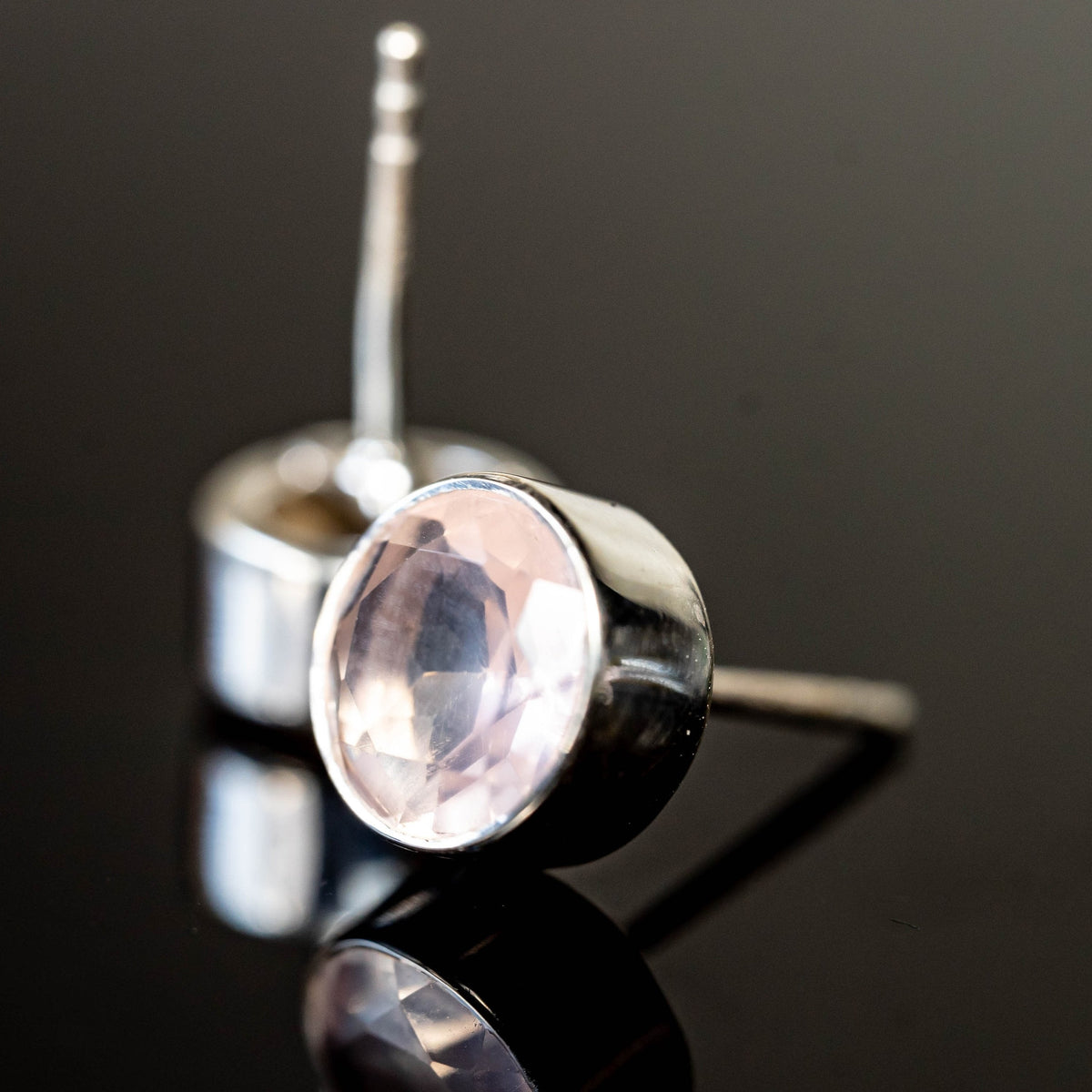 Rose Quartz Round Stud Earrings Sterling Silver Post